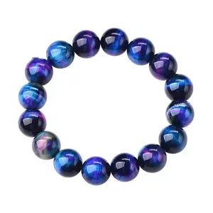 Natural Chevron Starry Sky-Tiger Eye Stone Bracelet - 8mm Gemstone Beaded Bracelet  - Handmade Healing Jewelry for Men Amethyst Crystal