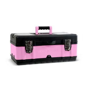 Pink Power Pink Tool Box for Women - 18" Small Metal & Plastic Portable Lightweight Pink Locking Empty Toolbox Chest - Craft Tote Storage Tool Case Organizer for Ladies Pink Tool Set Kit