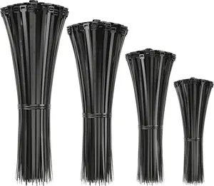 Zip Ties, 400 Pack Black Assortment Of Sizes 12+8+6+4 Inch, Multiple Uses Self-Lockable Nylon  Cord Management Purpose, Plastic Wire Ties for House, Workplace, Yard, Garage
