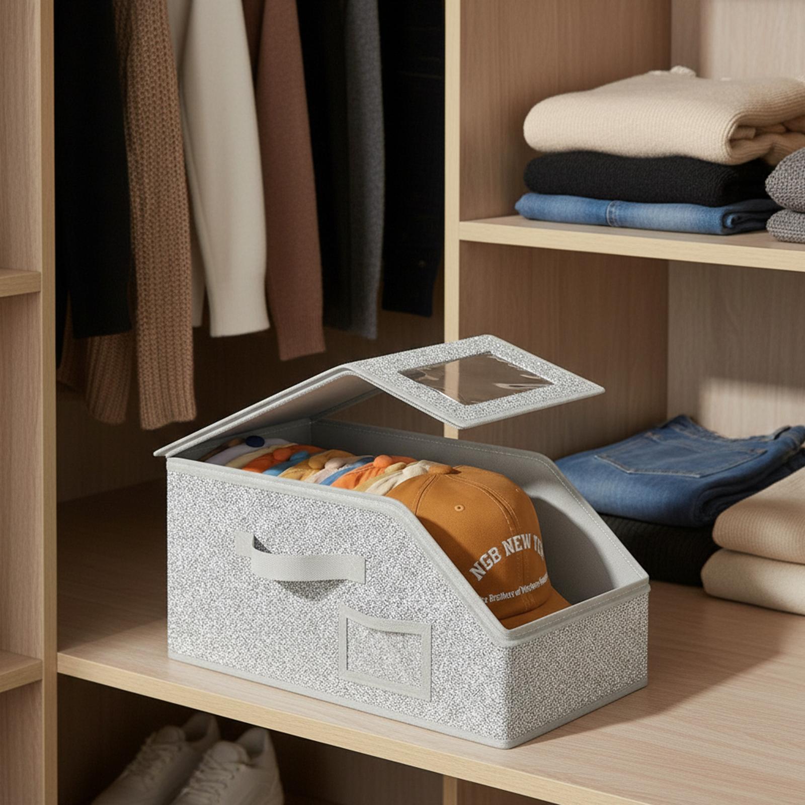 Baseball cap storage box, can hold up to 24 caps – sturdy and foldable wardrobe and bedroom organizer, large-capacity dustproof storage box for storing hats, toys, and accessories, a space-saving home organization solution