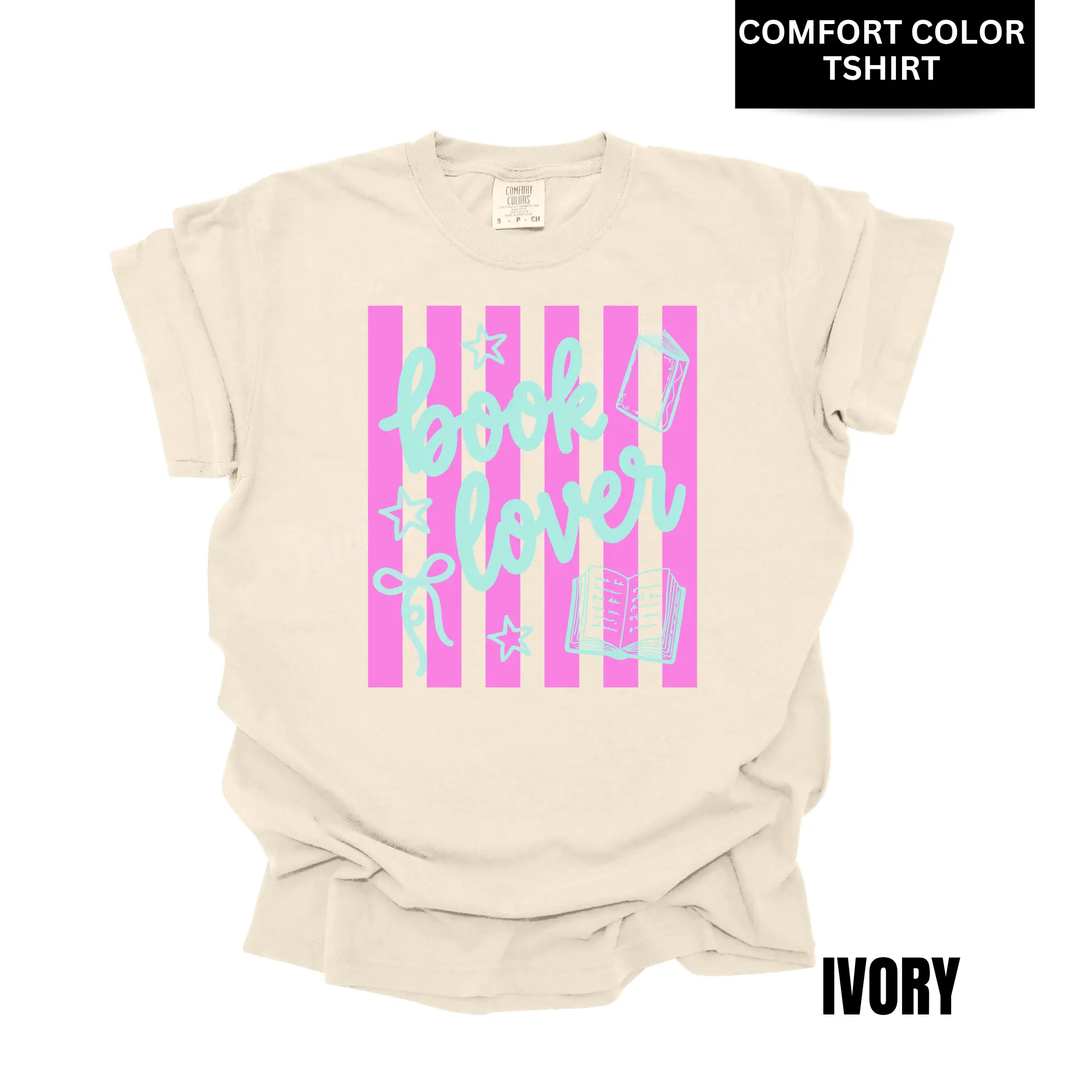 BOOK LOVER STRIPES|Comfort Colors Tee | Stripe Design| Iced Coffee Graphic Tee