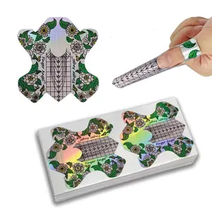 100PCS Long Size Nail Extension Forms Laser Color Acrylic Nail Extension Sticker, Poly Gel Sticker,Nail Extension Forms,Self-Adhesive Nail Tips Guide Stencil Manicure Tool