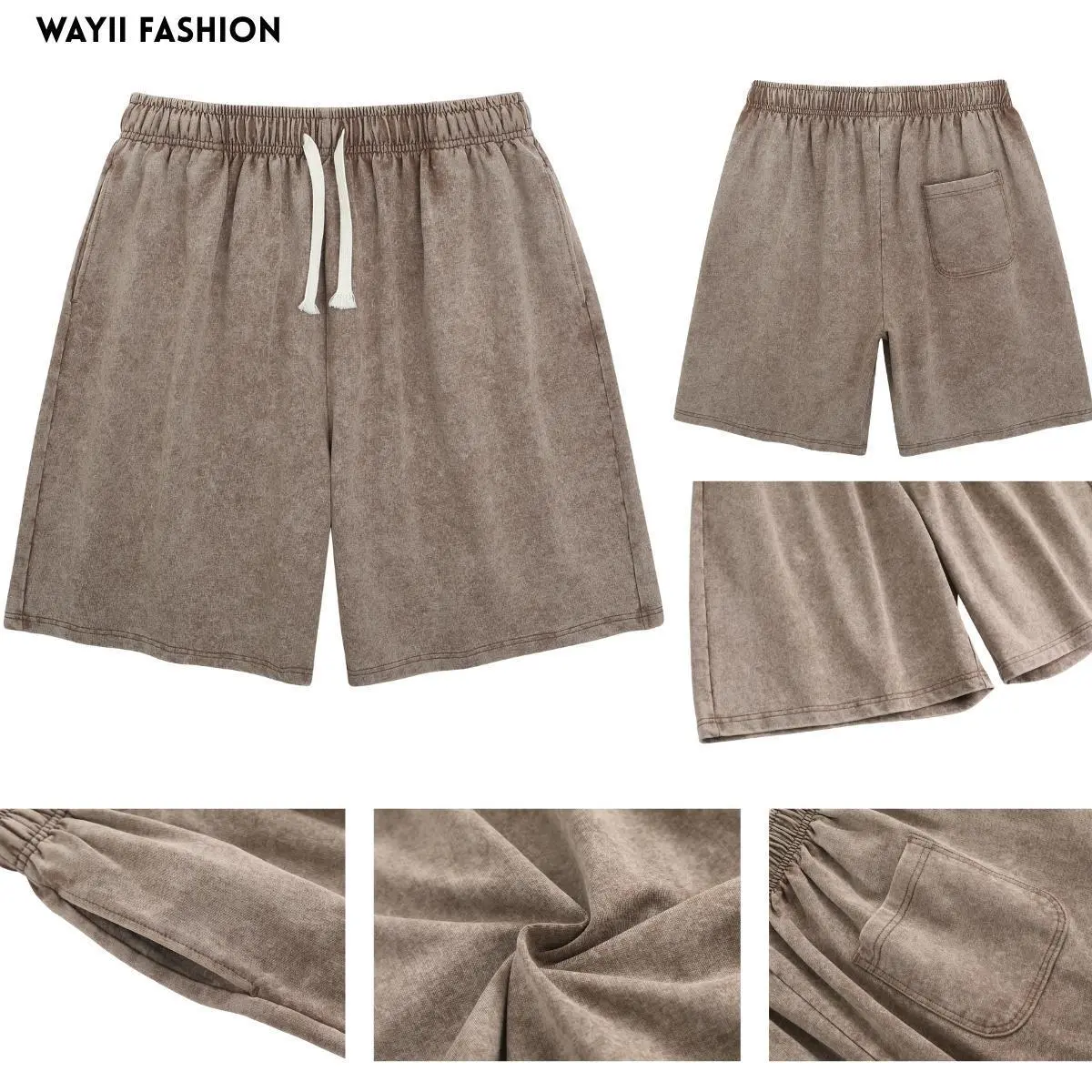 Wayii Fashion 2PC Women's Acid Washed Shorts Athletic Vintage Short Cotton Heavyweight Elastic Waist Streetwear Sweatpants Unisex Design Perfect for Men & Women