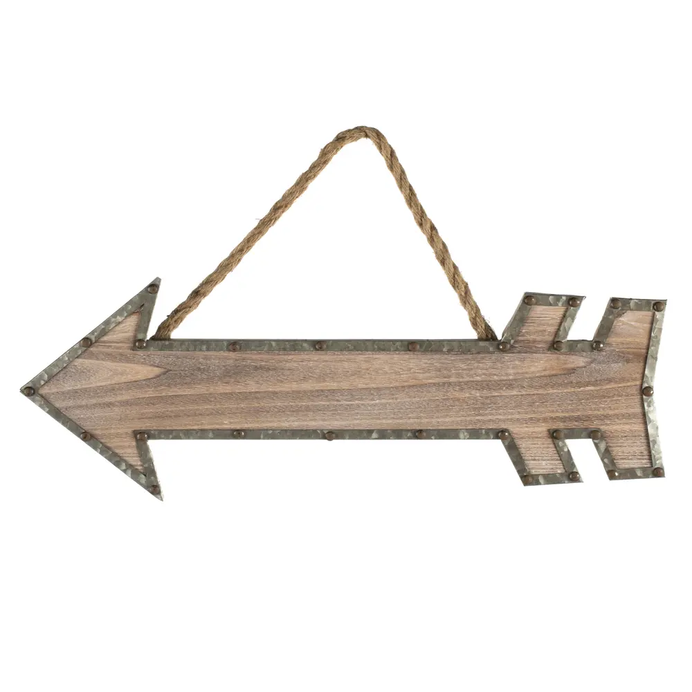 212 MAIN 22 in. Rustic Wooden-Metal Arrow Wall Decor Accent Piece, Hanging Decor, Modern Brown Design, Includes Hanging Rope Hanger
