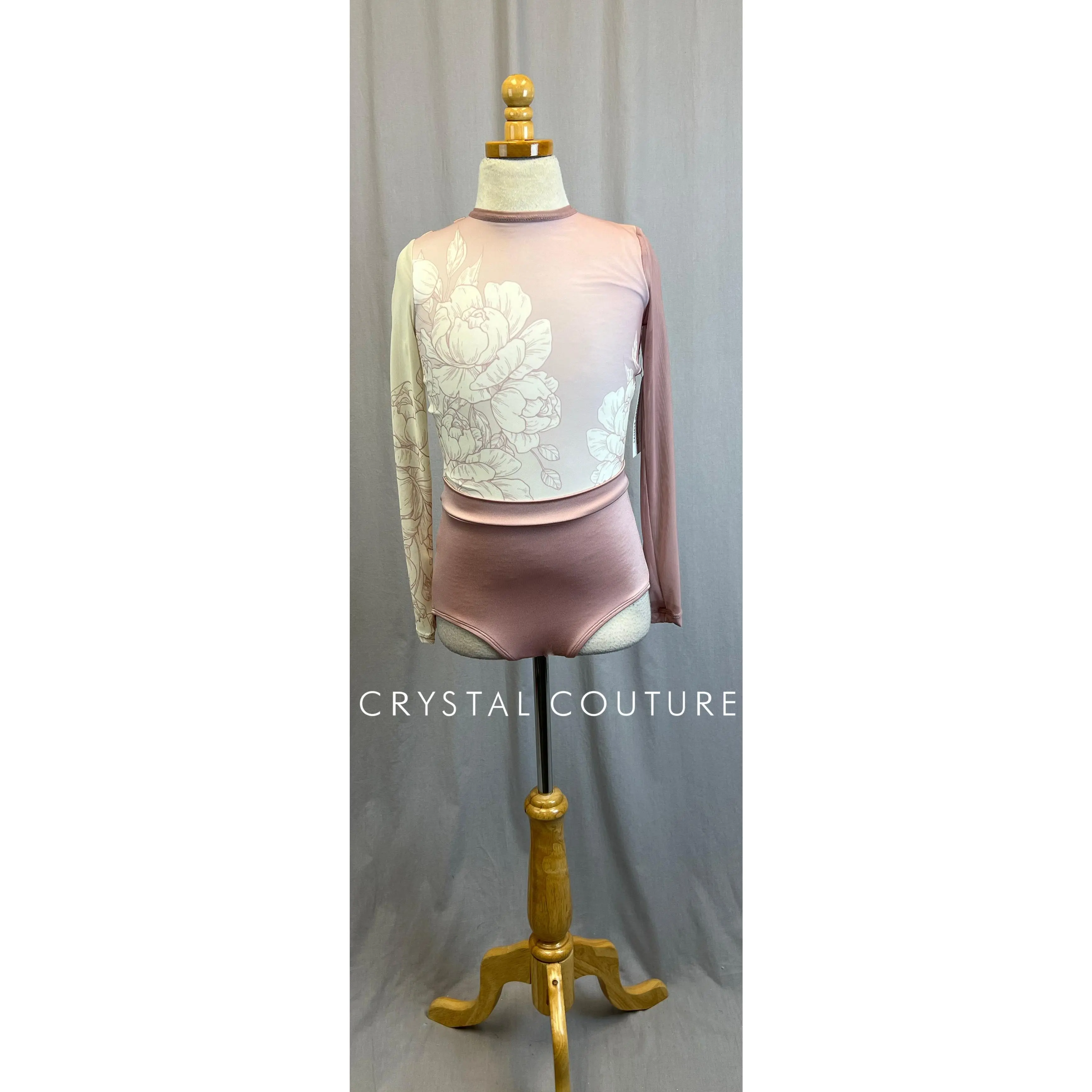 *Brand New* Rose Pink and Ivory Mesh Floral Long Sleeve Leotard