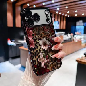 Lily, cherry and leopard print Pattern Soft silicone Phone Case for iPhone 17 Pro Max Air 16 Pro Max 15 Plus 14 13 12 11 All-inclusive lens Anti-drop Transparent Electroplated Protective Cover
