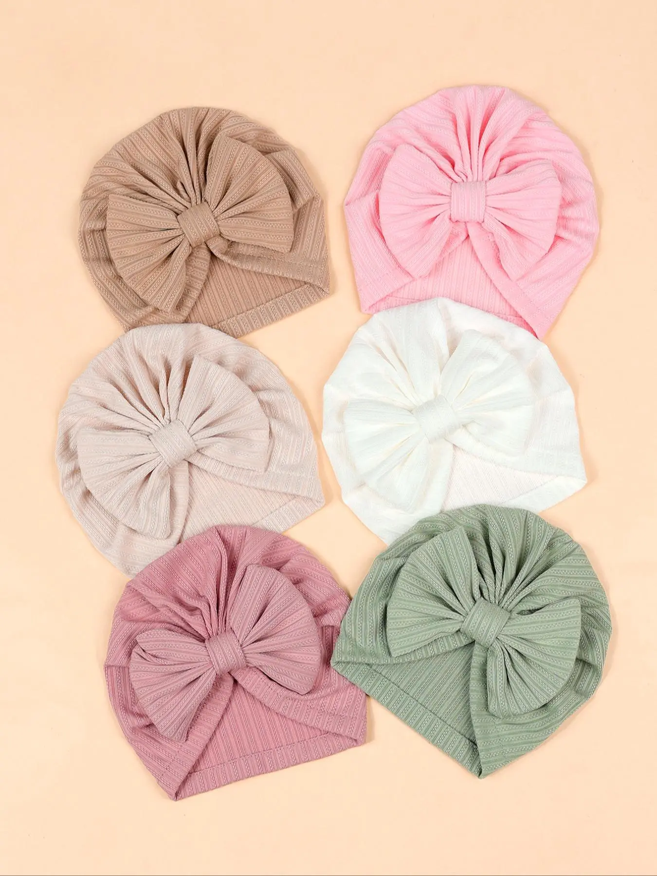 Ruched Baby Turban with Bow, Soft Comfortable Knit Hat for Newborn Infants, Baby Accessories for Daily Wear