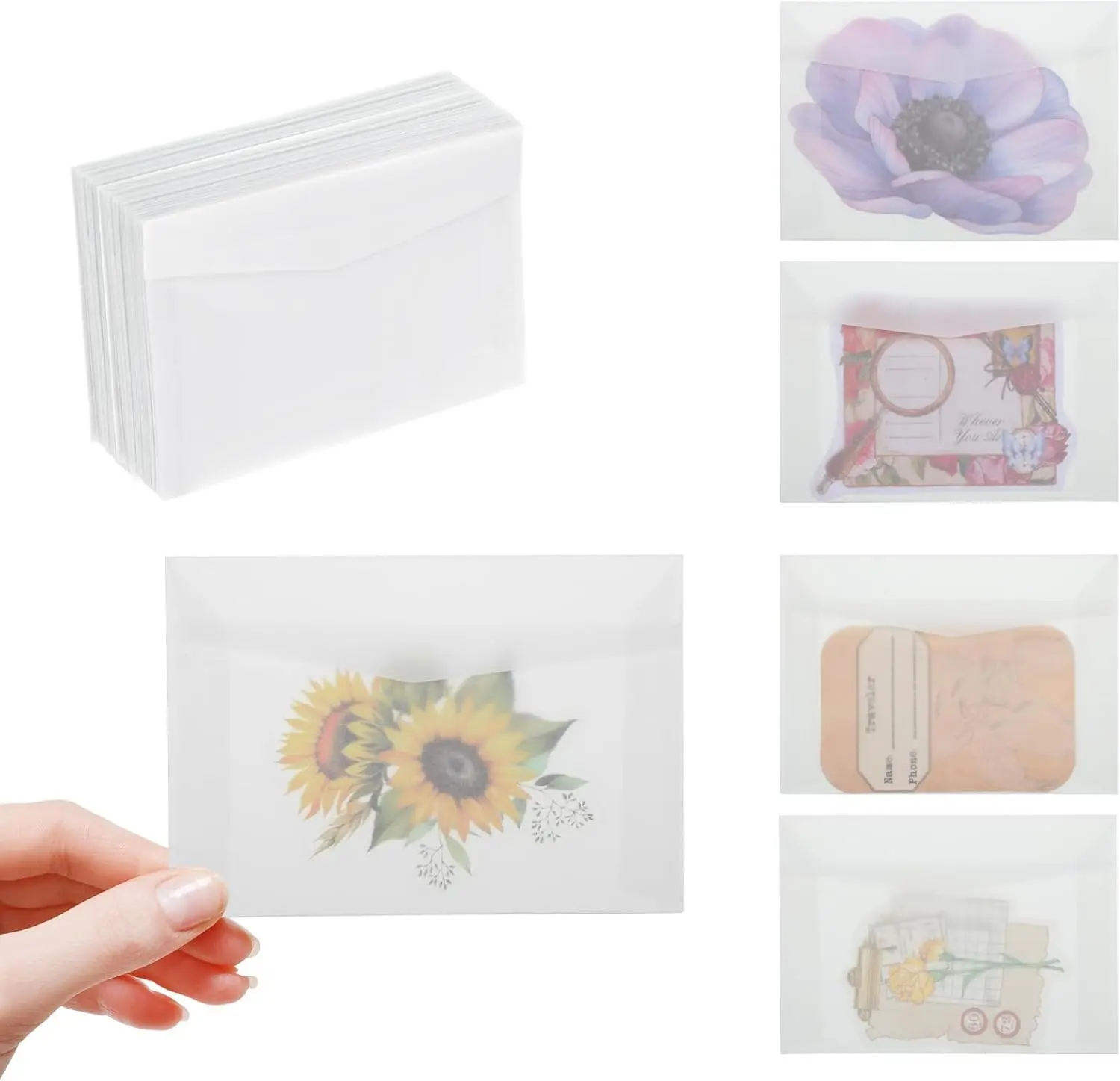 60 Pack 2.7x3.9 inches Vellum Glassine Translucent Self Sealing Mini Envelopes for Seeds Stamps Coins Gifts