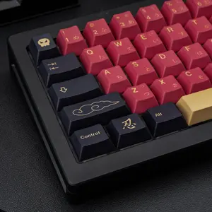 130 Keys Red Japanese Style PBT Keycaps, Cherry Profile Custom Keycap Set with Dye Sublimation Printing, Minimalist Key Caps for Mechanical Gaming Keyboards Compatible with Cherry MX, Gateron, Kailh Switches