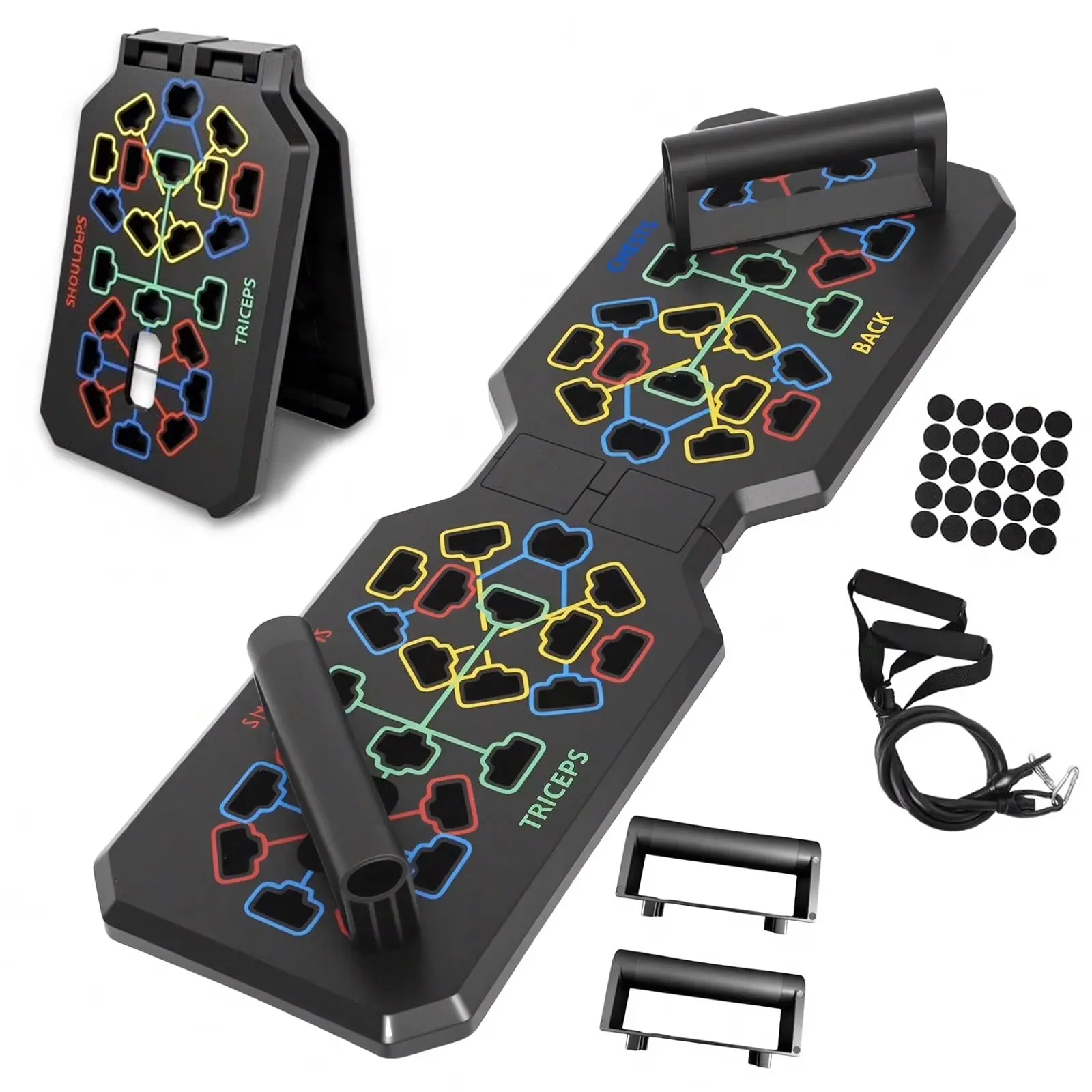 Foldable Push Up Board with 5-in-1 Functionality, Unisex Home Fitness Trainer with Non-Slip Surface, Color-Coded Design, Easy to Store, Chest And Core Muscle Training, Beginners And Advanced Users, Secure Grip