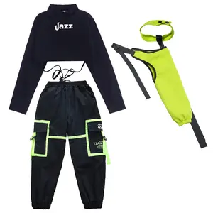 Girls Hip Hop Dance Clothes 3PCS Crop Top Cargo Pants Sets