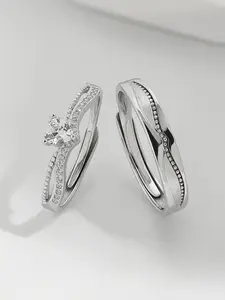 MEISSA Timeless Love Couples' Rings S925 Sterling Silver Mens Womens Matching Heart Diamond Wedding Band Size Adjustable Personalized Gift Engrave Promise Ring Minimalist Stackable Perfect Gift Women Wedding Bands for Women Engagement  Christmas Gifts