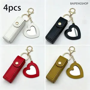 4pcs Kawaii Lipstick Keychain Mini Storage Bags with Mirror - Fashionable Makeup Organizers, Convenient Travel & Parking Key Accessories