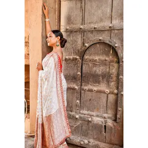 Durga Pooja Special Banarasi Saree Pure Khaddi Georgette in Meenakari with water zari and hand gotta patti