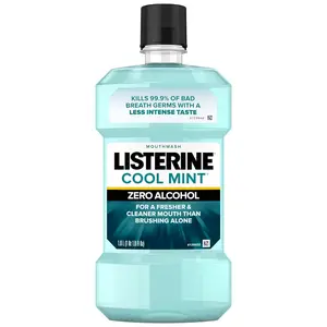 Listerine Zero Alcohol Mouthwash, Alcohol-Free Oral Rinse to Kill Germs That Cause Bad Breath for Fresh Breath & Clean Mouth, Less Intense Taste, Cool Mint Flavor, 1 L Daily
