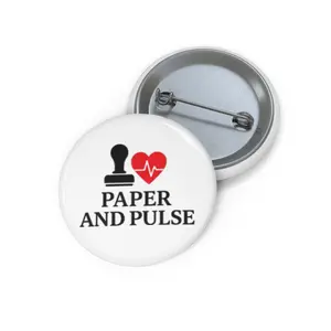 Paper and Pulse logo Pin Button | Custom Pin Button, Heartbeat Stamp Design