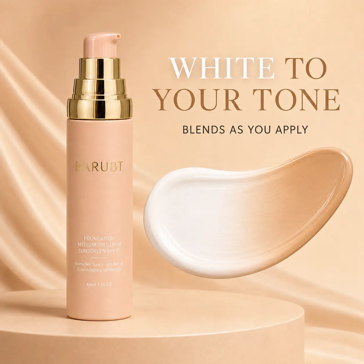 Skin Tone-Adapting Foundation, 40ml Lightweight Color Changing Makeup with Buildable Coverage for a Smooth, Even-Looking Complexion