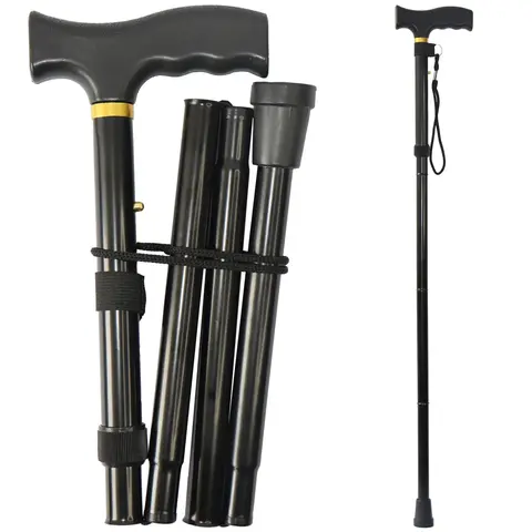 Unisex Aluminum Collapsible Foldable Walking Stick - Adjustable Height, Ultralight, Durable, Portable Travel Size, Comfortable Soft Ergonomic Grip, Wear-Resistant Mobility Aid for Hiking