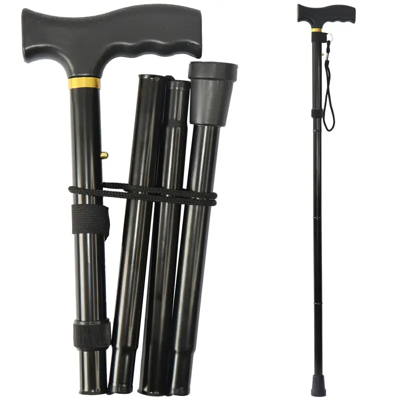 Unisex Aluminum Collapsible Foldable Walking Stick - Adjustable Height, Ultralight, Durable, Portable Travel Size, Comfortable Soft Ergonomic Grip, Wear-Resistant Mobility Aid for Hiking
