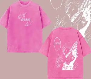 Edgy Dark Style Heavyweight Washed Black Anime Warrior Print Tee, Japanese Manga Slogan Trendy Loose Men's Crew Neck T-Shirt