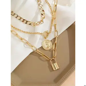 Closure OT Stylish , Figure , Clip Paper Catching - Chain Durable - Multi Punk HOTNICE 3 Stylish Layer Necklaces - With Eye Links Round Pendant And Buckle