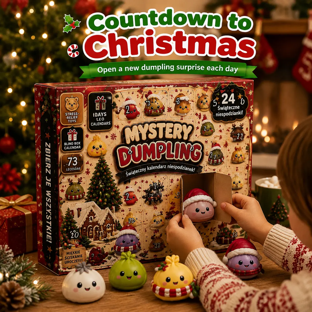 Christmas Mini Squishies Advent Calendar 2026, 24-Day Dumpling Squishy Toy Countdown Calendar with Glitter Squeeze Toys, Holiday Gift for Kids