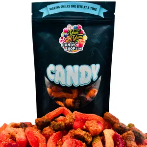 Chamoy Gummy Candy Blend Gummy Worms, Peach Rings, Watermelon Rings, & Gummy Bears Sweet Spicy and Savory Chili Lime Dulces Snack Chilli powder