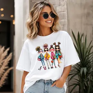 Women's Plus Size Vintage Print Shortsleeve Round Neck T-Shirt - Oversized BFF Squad Top with Soft Breathable Fabric, Casual Matching Women's Clothes for Best Friends (Pair with Shorts, Flattering Fit) summerwins