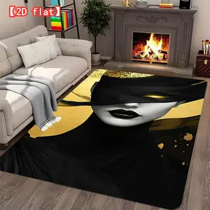 2D flat best-selling velvet carpet, an artistic portrait with black clothing and a gold background. Decorative carpet for living room, foyer, bedroom, and game room modern home decor
