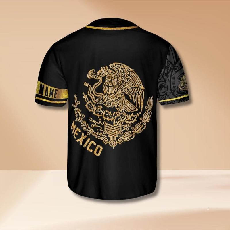 Mexico Aztec Black Gold Baseball Jersey with Eagle Crest – Custom Name Personalized Mexican Pride Heritage Shirt 3D Print Gift for Men Women -  Men's Sportswear for Training & Competition