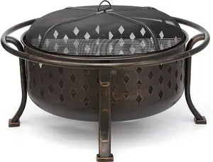 36 Inch Fire Pits for Outside Outdoor Wood Burning Firepit with BBQ Grate Large Heavy Duty Steel Firepit Bowl Bonfire Pit for Patio Backyard Garden Camping
