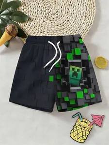 3D Pixel Block Beach Shorts, Quick-Dry Fitted Knee-Length Pants, Perfect for Travel and Holidays, Ideal Gift for Birthdays
