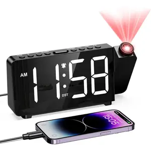 Projection Alarm Clock for Bedroom Ceiling with 180°Projector, 5 Level Brightness, DST, Snooze, Night Mode, Loud Alarms for Kids Heavy Sleepers, 12/24H