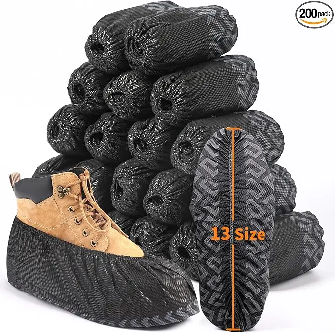 200-Pack Extra Large Disposable Shoe Covers – Non-Slip Indoor Booties with Elastic Ankle, Durable Non-Woven Protector for Home, Office & Open House