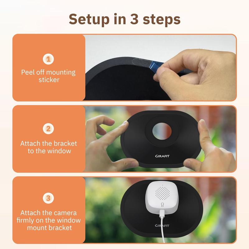 Window Mount for Girafit Window Camera W150,W550s, Adjustable Angle Tilt, No Screws, No Reflections, Self-Adhesive, Damage-Free Installation for Outdoor Monitoring, Windows/Door Bracket Holder