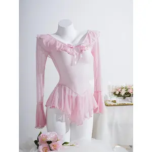 Romantic One-Shoulder Mesh Stitching Long Sleeve Sexy Ruffled Nightdress Two-Piece Set Cowrie Savage x fenty
