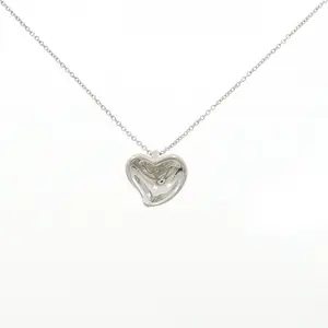 Pre-owned Tiffany & Co. Sterling Silver 925 (Ag925) Small Leather Goods Tiffany Curved Heart 925 Silver Necklace