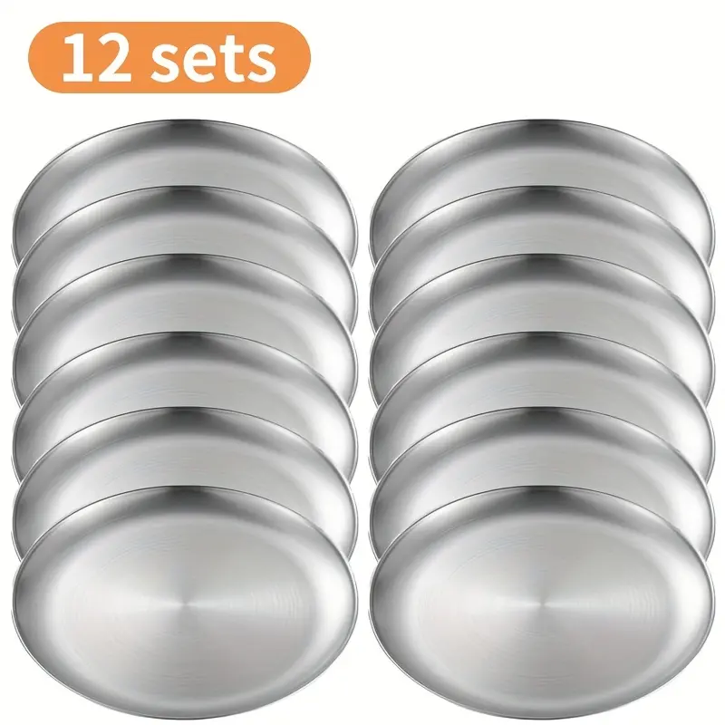 12pcs Korean Style Stainless Steel BBQ Plates, Durable Dishwasher Safe Dessert Dishes, Perfect for Kitchen Camping Dining, Outdoor Kitchen Supplies
