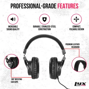 LyxPro HAS-10 Closed Back Over Ear Professional Studio Monitor And Mixing Headphones,Music Listening,Piano,Sound Isolation, Lightweight And Flexible