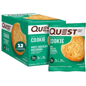 Quest Nutrition White Chocolate Macadamia Protein Cookie, 15g Protein, 1g Sugar, 2g Net Carbs, Keto Friendly, High Protein, Low Carb; 12 Count