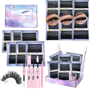 Mixed Length False Eyelashes Kit, 8 Counts/box Fluffy Curling Fake Eyelashes with Eyelash Glue & Tweezers, Professional Eye Makeup Accessories for Women, Cosmetic, Diy Eyelash Extensions