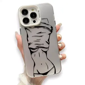 Aesthetic Line Art Body Phone Case for iPhone 17 16 Pro Max 15 14, Y2K Minimalist Figure Shockproof Protective Cover, Trendy Stylish iPhone Case