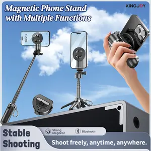 KINGJOY 3-in-1 Magnetic Phone Grip: Selfie Stick, Mini Tripod & Wireless Remote – Foldable, Portable, iPhone & Android Compatible – Essential for TikTokers & Travel Vloggers Full Cover Tempered Glass Screen Protector vlogging  selfie  stick ventas  entik