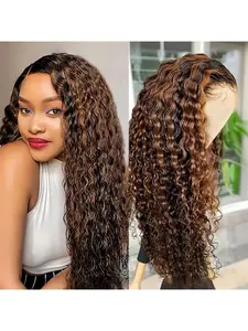 Ombre Highlight Deep Wave Lace Front Wigs Human Hair 1B/30 Honey Blonde 5x5 Lace Frontal Glueless Curly Wigs for Black Women Pre plucked with Baby Hair Free Part