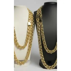 New Style Gold Plated Chino Link 12mm or 15mm Chain with Slide in Clasp in 23 inch or 27 inch Chapado en Oro