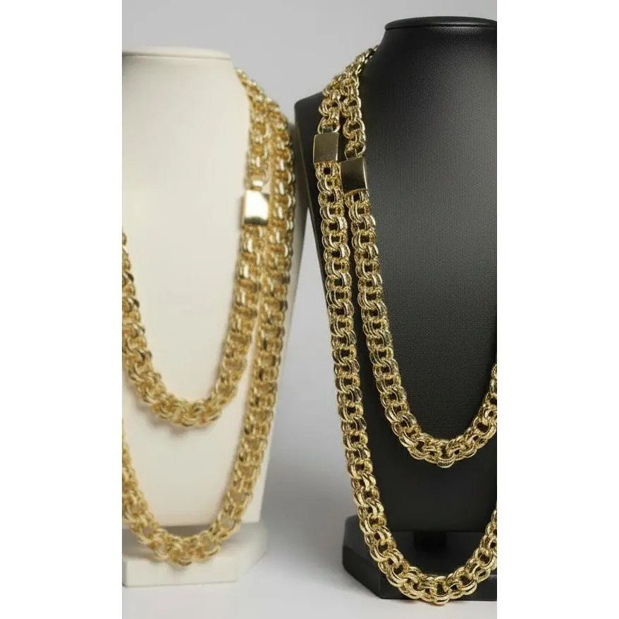 Unisex Gold Plated Chino Link Chain Necklace - 12mm/15mm Bling Chain, 23"-27" Length, Secure Slide Clasp, Gold Tone Chainlink for Daily Wear Casual Fashion Accessories, Elegant, Reliable Security