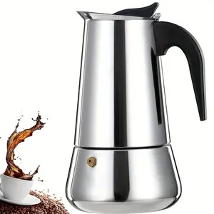 Moka Pot Coffee Maker, European Style Portable Cup, 6-Cup Stainless Steel Modern Coffee Pot Mocha Pot for Induction Stove, Ceramic Cookware, Hot Water, Coffee, Milk, Coffee Making Tool, Coffee Brewer