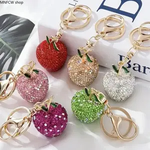 Handmade Rhinestone Apple Keychain | Cute Bling Bag Charm for Purses, Sparkly Car Key Ring Holder, Versatile Backpack Accessory for Women Kids, Trendy Gift