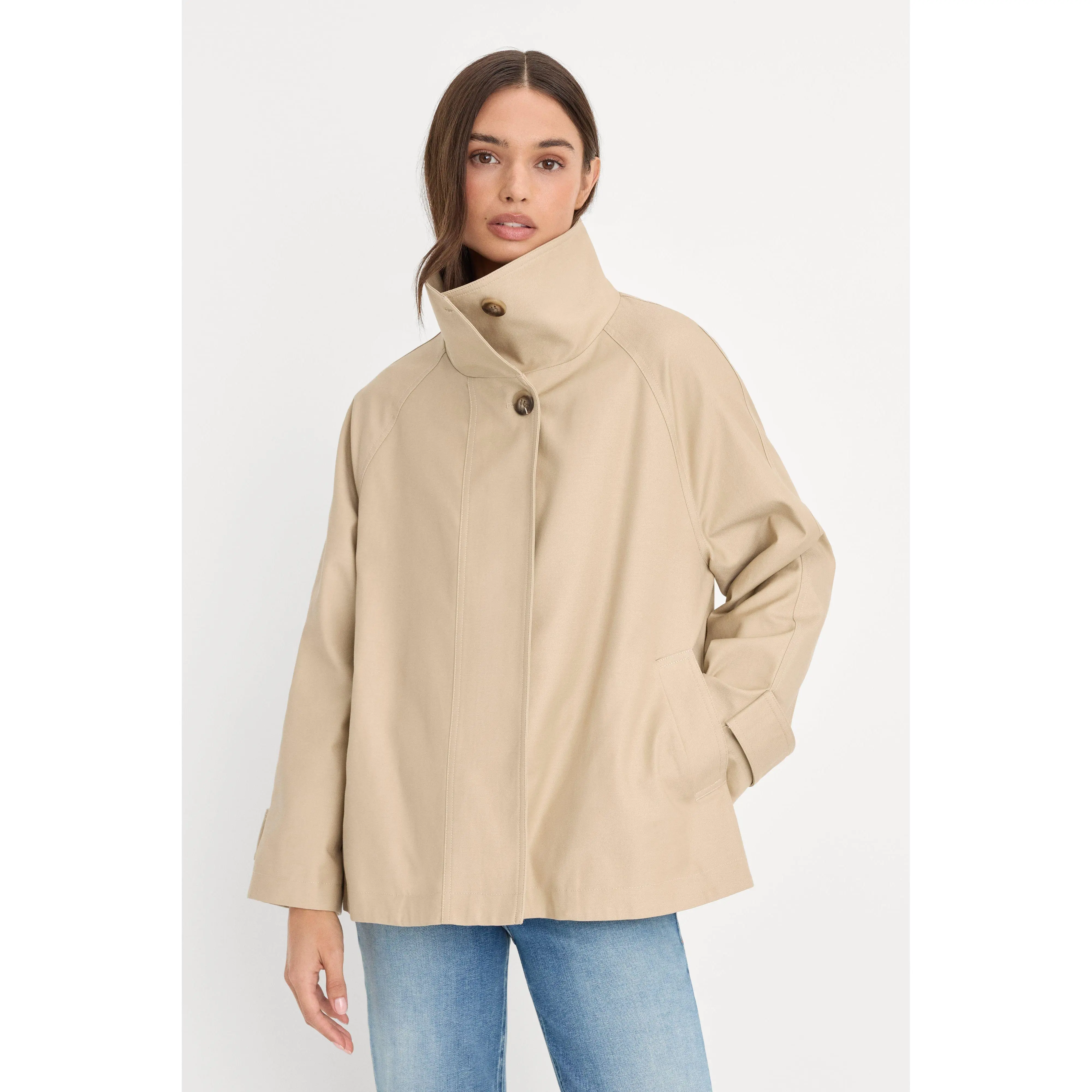 FUNNEL NECK TRENCH | LIGHT TAUPE