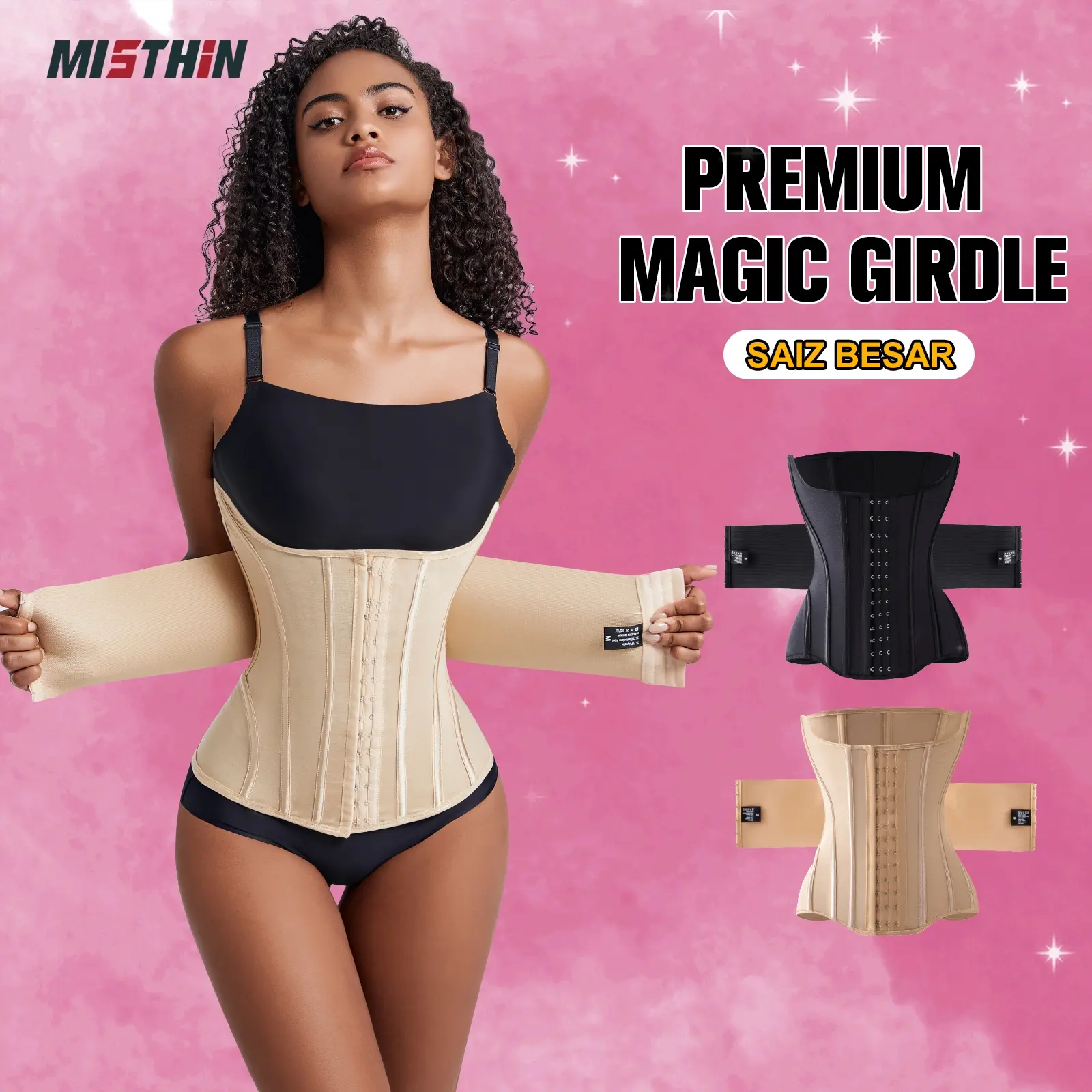 MISTHIN Lady's Basic Bandeau Sleeveless Corset Waist Trainer Shapewear Faja - High Waist Support, Tummy Control, Compression Wear, Plus Size, Detachable Belts, Elastane Stretch Polyester Blend